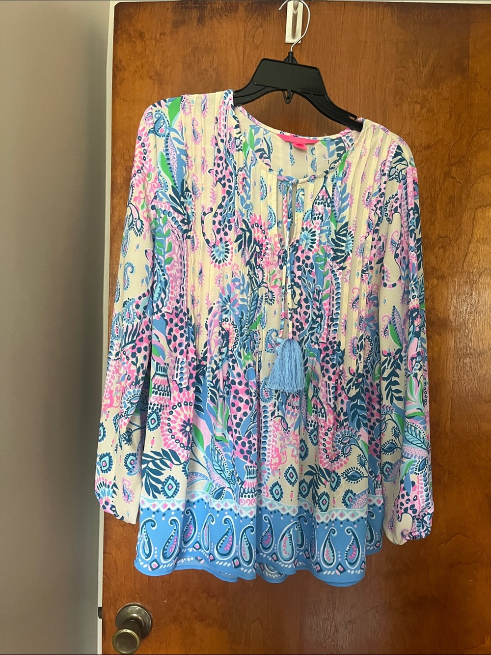 Lilly Pulitzer Pastel Floral Tassel Peasant Top - Cream, Pink, Blue, Green